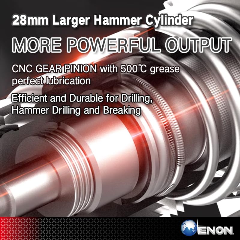 ENON 26Mm Hammer Drill Machine 800W, Reversible & Variable Speed Hammer Drill With Three Functions, 1100 Rpm With Drill Chuck Adaptor & Screwdriver Bits, Heavy Duty (Xe-2261), Red & Black ENON 26Mm Hammer Drill Machine 800W, Reversible & Variable Speed Hammer Drill With Three Functions, 1100 Rpm With Drill Chuck Adaptor & Screwdriver Bits, Heavy Duty (Xe-2261), Red & Black